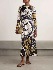 Einzigartiges Midikleid mit abstraktem Botanik-Print