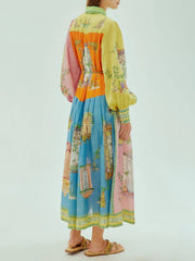Exquisite Garden Print Button-down Midi Dress