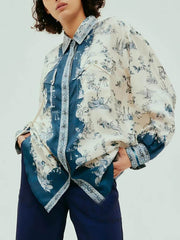 Camisa holgada con estampado floral en contraste único