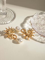 Pendientes de perlas en forma de espiral de caballito de mar