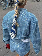 Denim Paillettenjacke Kurzmantel