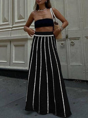 Casual Striped Tassel Knit Skirt