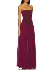 Elegant Strapless Flowing A-Line Pleated Maxi Dress