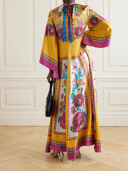 Vestido largo holgado con estampado vintage de patrón exquisito