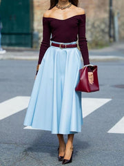 Suéter de punto de manga larga con cuello en V y un solo hombro