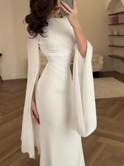 Elegant Flared Sleeves Satin Maxi Dress