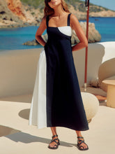 Vestido largo fruncido con espalda descubierta y color en contraste sencillo