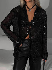 Camisa de manga larga con solapa y cuentas