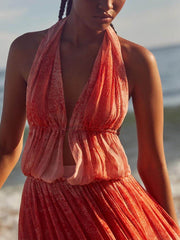Casual Beach Vacation Print Halterneck Maxi Dress