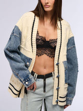 Einzigartiger Denim-Patchwork-Zopfmustermantel