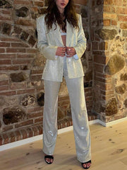 Classic Sequined Loose Flared Suit Straight Pants