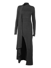 Einzigartiges, langärmliges, sexy, schmales Maxikleid mit Schlitz