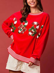 Sudadera de manga larga con cuello redondo y lentejuelas con decoración navideña