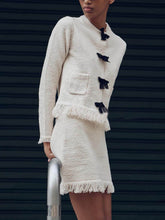 Bow-Decorated Long-Sleeved Knitted Jacket And Skirt Set
