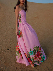 Vestido largo con tirantes y estampado floral delicado Sunshine