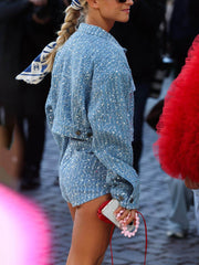 Denim Paillettenjacke Kurzmantel