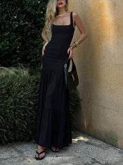 Elegantes Maxikleid mit quadratischem Ausschnitt und gerüschtem Detail für Verabredungen am Abend