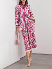 Pantalones anchos de cintura alta, holgados, con bolsillo y estampado retro único