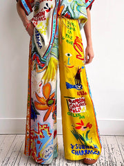 Pantalones con bolsillo y cintura elástica con estampado único