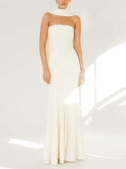 Strapless One Shoulder Fishtail Maxi Dress