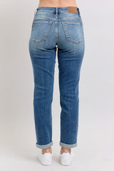 Judy Blue Mid Rise Skinny Cuff Jeans with Pockets