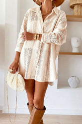 Lace Crochet Collared Neck Oversized Shirt