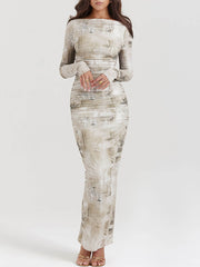 Vestido largo con estampado de salvia pálida