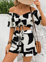 Perfect Drawstring Off-Shoulder Top and Shorts Set