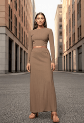 Round Neck Long Sleeve Top and Skirt Set