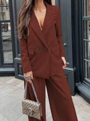 Runway Ready Buttoned Lapel Collar Long Sleeve Blazer and Pants Set
