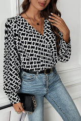 Sexy Geometric V-Neck Long Sleeve Blouse