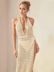 Sexy Halter Swim Cover-Up with Openwork Design