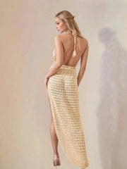 Sexy Halter Swim Cover-Up with Openwork Design