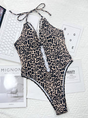 Sexy Leopard Cutout Halter Neck One-Piece Swimsuit
