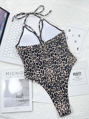 Sexy Leopard Cutout Halter Neck One-Piece Swimsuit