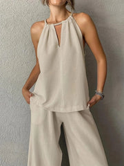 Sleeveless Top and High Rise Pants Set
