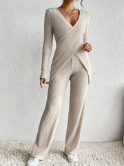Soft Draping Meets Style: Long Sleeve Top & Pants Set