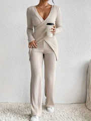 Soft Draping Meets Style: Long Sleeve Top & Pants Set