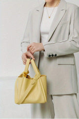 Soft Genuine Leather Hook Bucket Crossbody Tote