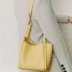 Soft Genuine Leather Hook Bucket Crossbody Tote