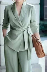 Sophisticated Lapel Neck Blazer Wide Leg Pants Suit for Professionals