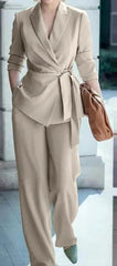 Sophisticated Lapel Neck Blazer Wide Leg Pants Suit for Professionals