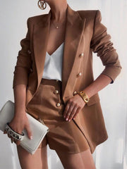 Summer Chic Lapel Collar Blazer and Shorts Set