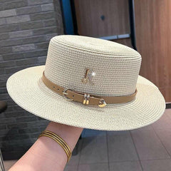 Spring Straw Hat with Letter R Buckle