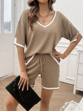 Summer Time Ready Contrast Trim V-Neck Top and Shorts Set