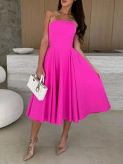 Strapless Midi Dress Elegant Fit and Flare