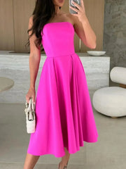 Strapless Midi Dress Elegant Fit and Flare