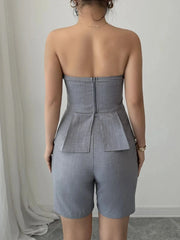 Strapless Peplum Top and Shorts Two-Piece Set