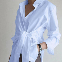 The Long Sleeve Lapel Front Tie Shirt Effortless Style and Comfort