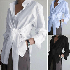 The Long Sleeve Lapel Front Tie Shirt Effortless Style and Comfort